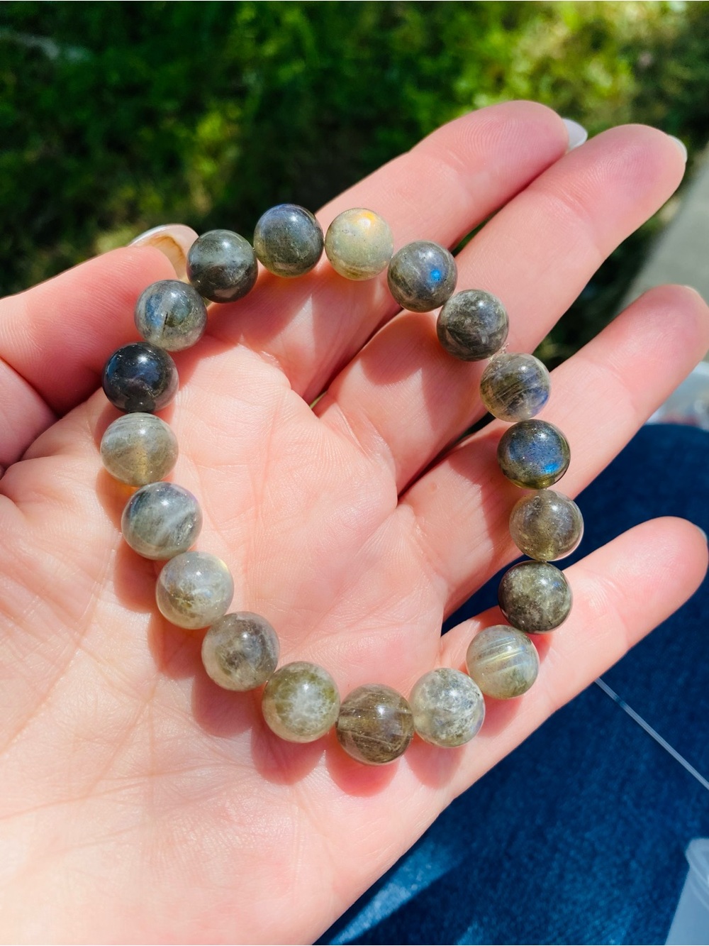 Labradorite Beaded 10mm Stretch Bracelet - Natural Gray Blue Sheen - Picture 2 of 2